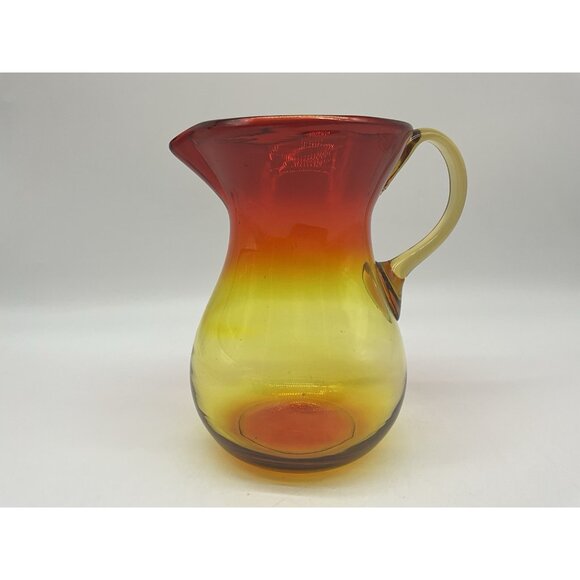 Amberina Hand Blown Art Glass 7 Inch Pitcher with Applied Handle Serve Ware - Picture 6 of 16